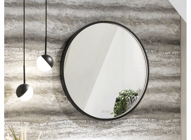 Estoril Round Mirror with Black Frame & Integrated LED Light - 750mm